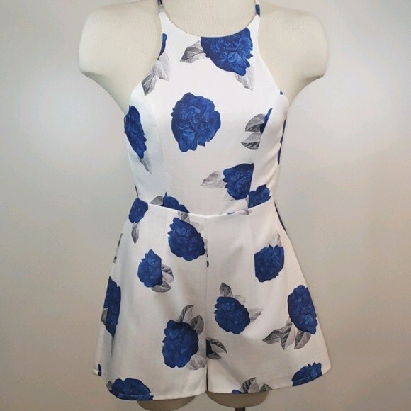 ANGEL BIBA Floral Halter Open Back Romper size US 6 - Picture 1 of 8